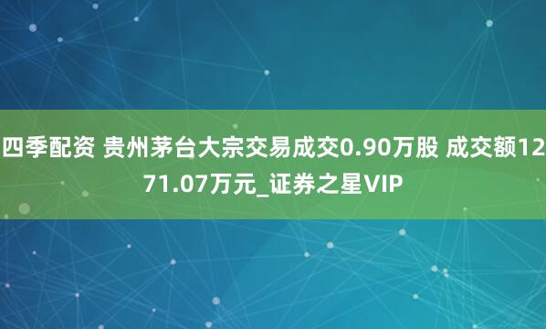 四季配资 贵州茅台大宗交易成交0.90万股 成交额1271.07万元_证券之星VIP
