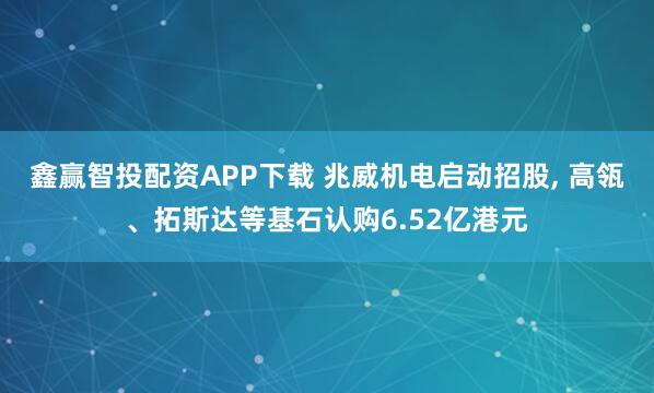 鑫赢智投配资APP下载 兆威机电启动招股, 高瓴、拓斯达等基石认购6.52亿港元